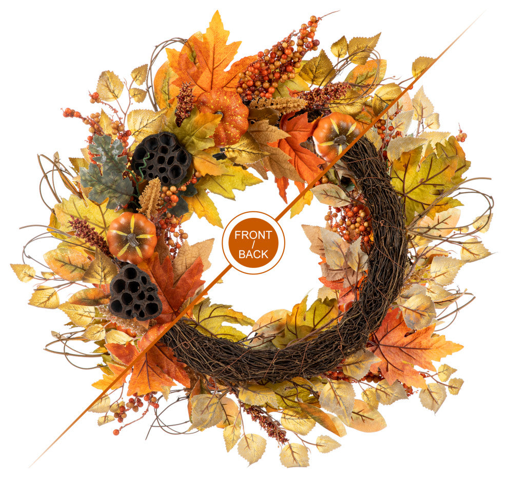 24"D Fall Pumpkin Leaf Floral Wreath