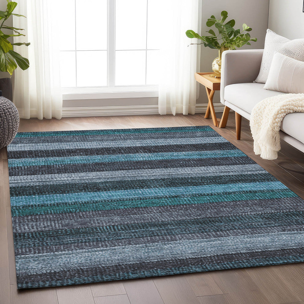 Machine Washable Indoor/Outdoor Chantille ACN1865 Teal 9' x 12' Rug