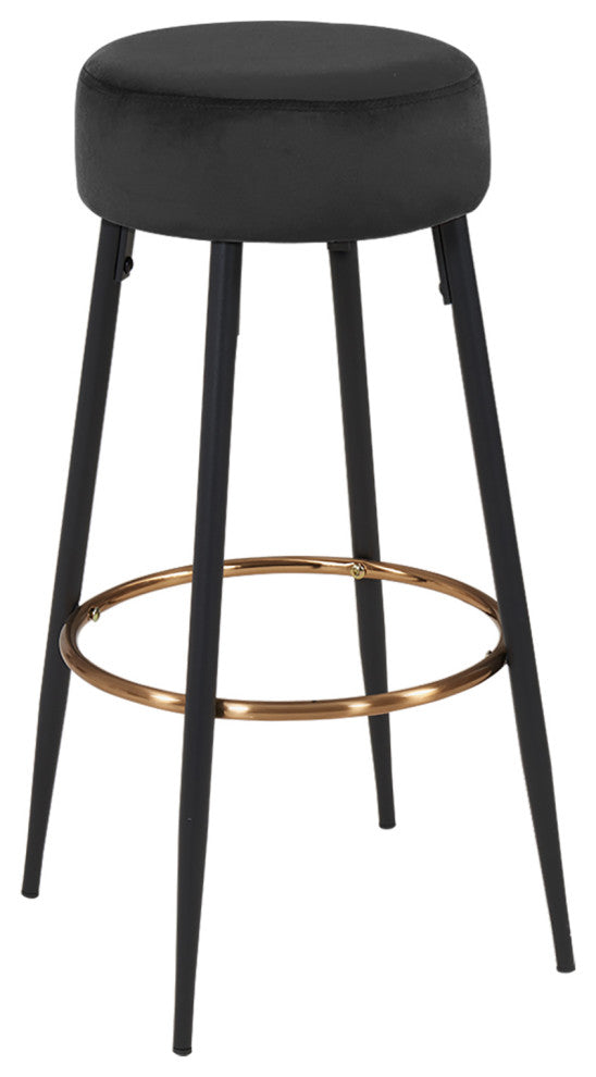 Minimalist Round Bar Stools, Black Velvet - 1 Piece, 30 Inch