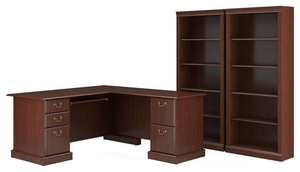 Saratoga Executive L Desk and 2 Bookcases in Harvest Cherry - Engineered Wood