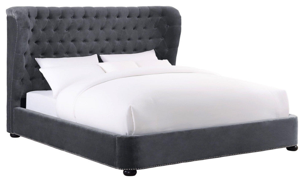 Finley Gray Velvet Bed, King Size