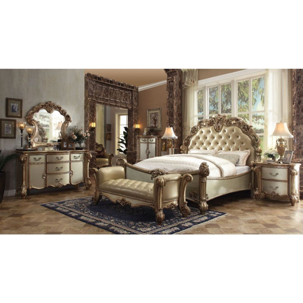 Wooden 5-drawer Dresser, Gold Patina