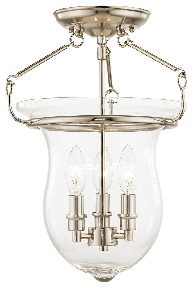 Ceiling Mount With Handcrafted Clear Glass, Polished Nickel