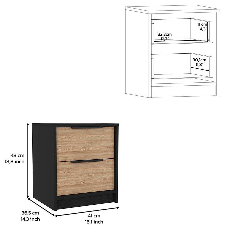 Blaine 3-Piece Bedroom Set, 2 Nightstands and Dresser, Black/Pine/Light Oak