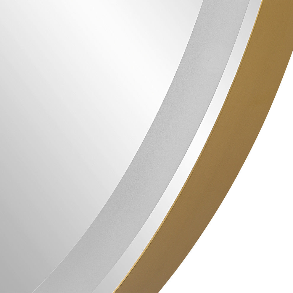 Crofton Lighted Round Mirror, Brass