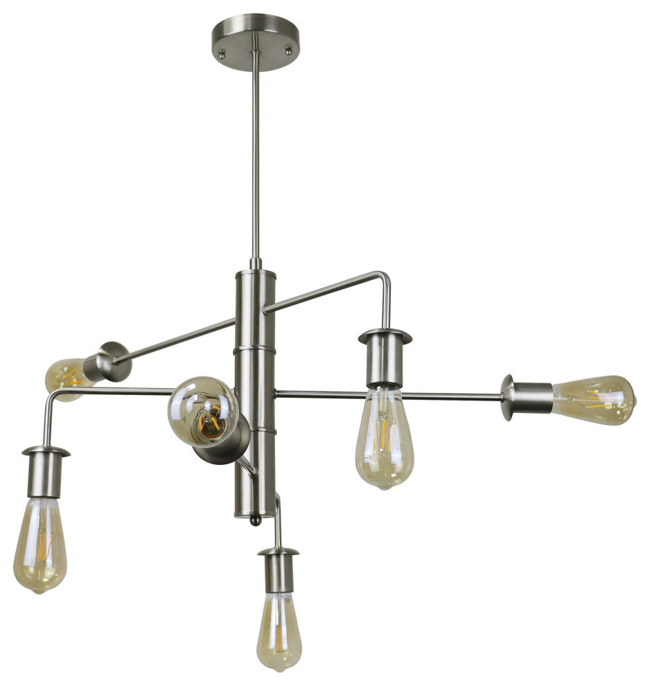 Transitional-Style Brushed Nickel 6 Light Large Pendant 23" Wide