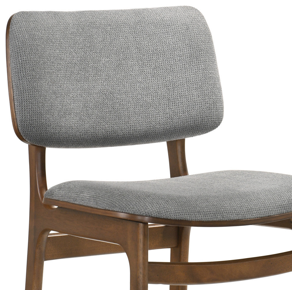 Lima Wood Dining Accent Chairs, Walnut Finish and Gray Fabric, Set of 2