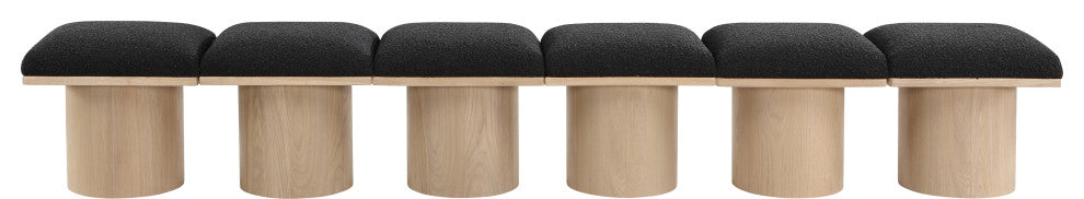 Pavilion Boucle Fabric Upholstered 6-Piece Modular Bench, Black, Natural Finish