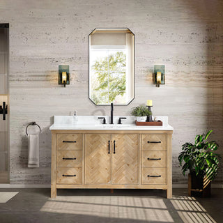 Javier Bath Vanity, Composite Stone Top, Antique Brown, 60", Single Vanity, No Mirror