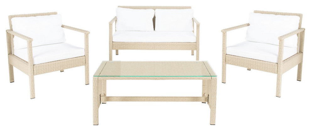 Safavieh Outdoor Garnen 4 Piece Living Set Beige/White Cushion