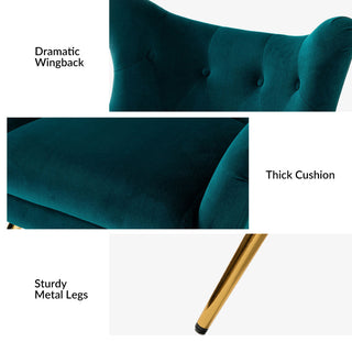 Tufted Accent Chair With Golden Legs, Teal