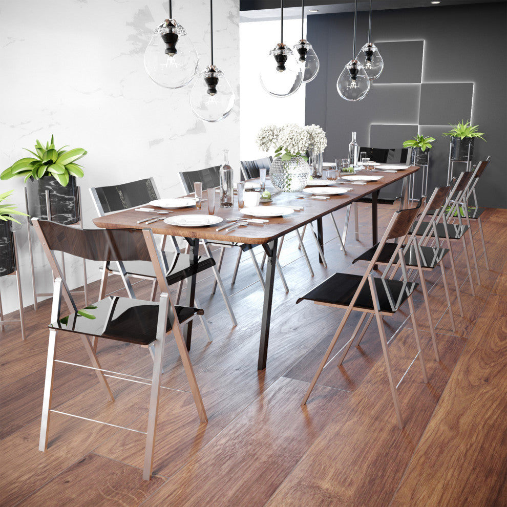 LeisureMod Menno Stackable Dining Folding Chair, Clear, Set of 2, Black
