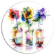 Abstract Flowers In Glass Vases, Floral Disc Metal Artwork, 11"
