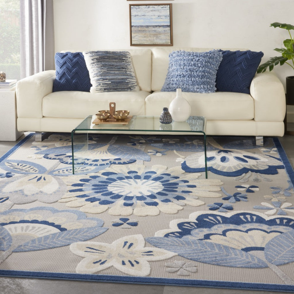 8 x 11' Blue and Gray Indoor Outdoor Area Rug