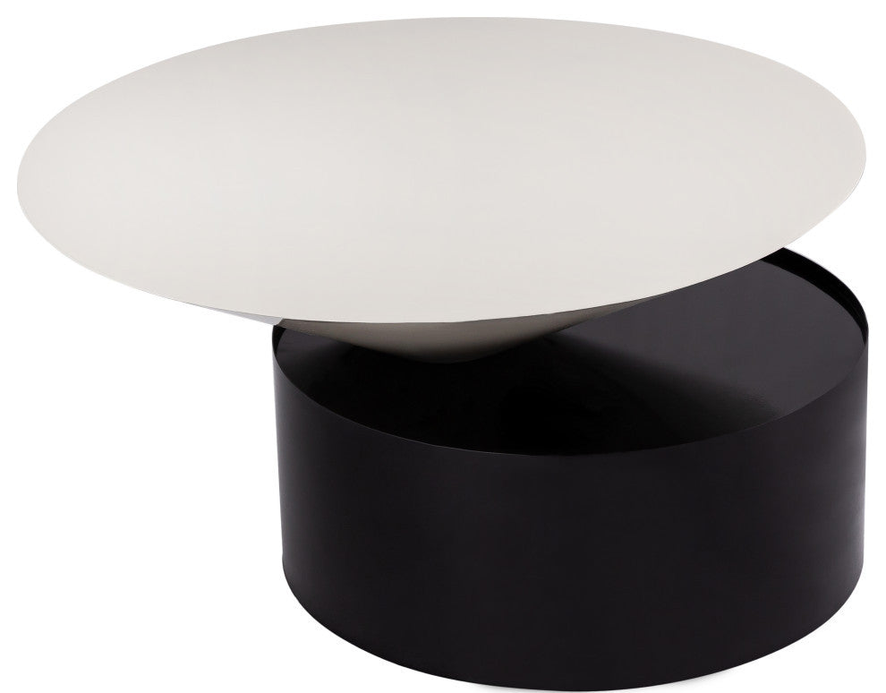 Damon White Metal Top Coffee Table, Matte Black Base