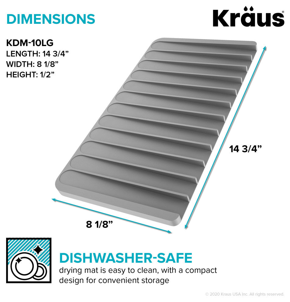 Self-Draining Silicone Dish Drying Mat or Trivet for Kitchen Counter Light Grey