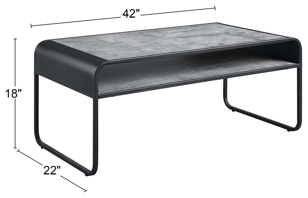 Rectangular Coffee Table With Open Shelf, Grey