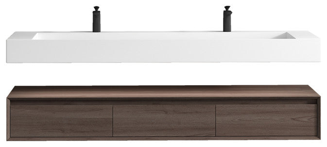 Alysa 72'' Floating Vanity, Acrylic Sink, Double Faucet Hole, Red Oak