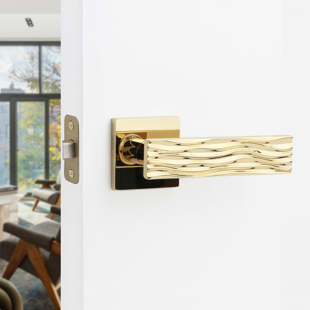 Modern Heavy Duty Designer Interior Door Lever - Ridge Collection, Polished Brass, Double Dummy