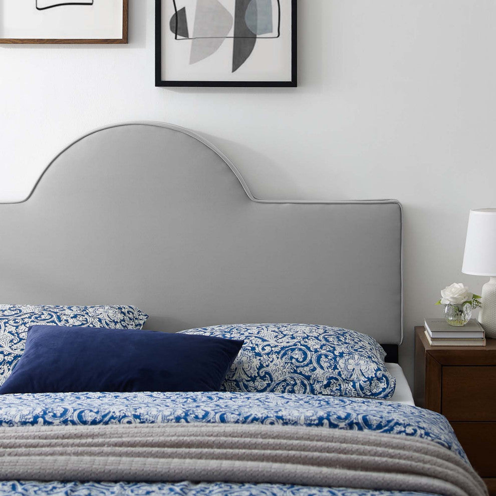 Headboard, Full Queen Size, Velvet, Light Gray, Modern Contemporary