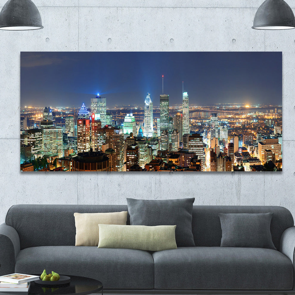Montreal at Dusk Panorama, Large landscape Canvas Art Print, 60"x28"