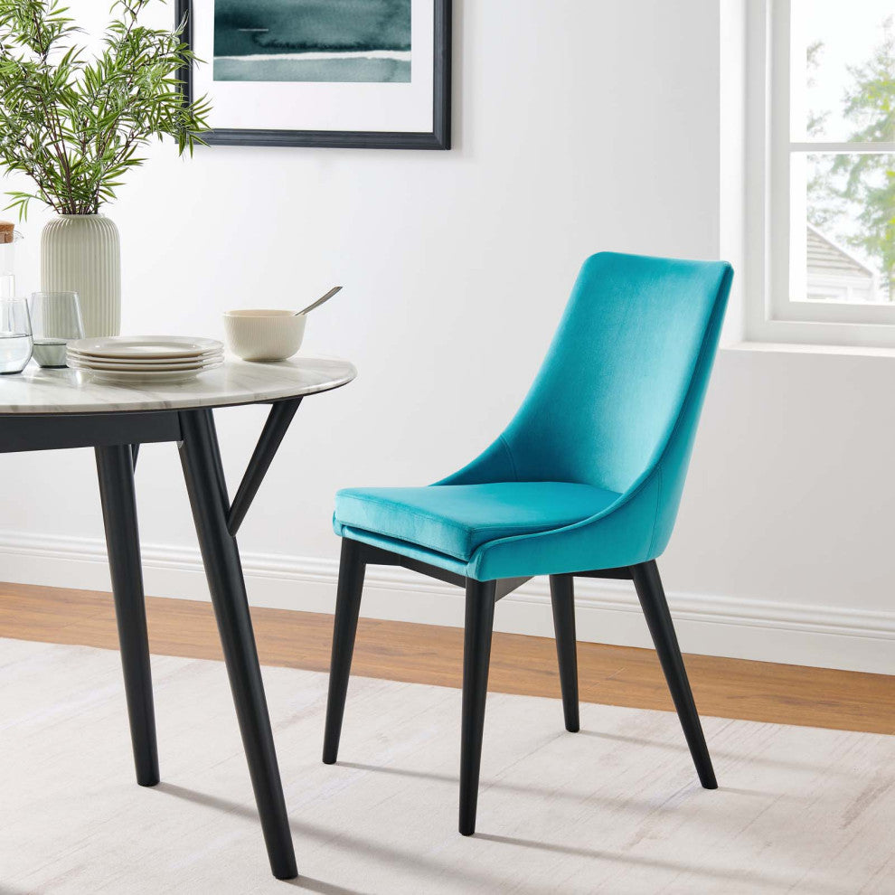 Side Dining Chair, Blue, Velvet, Modern, Kitchen Bistro Restaurant Hospitality