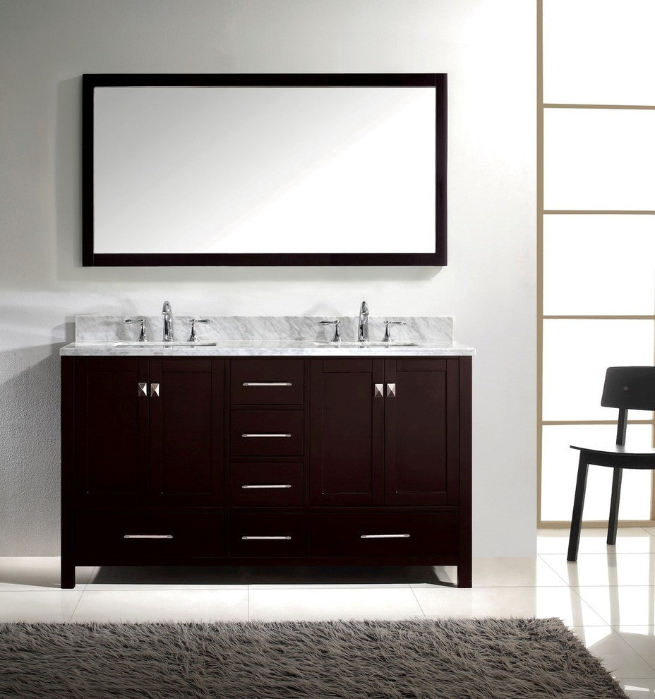 Caroline Avenue 60" Double Bathroom Vanity Set, Espresso, Italian Carrara White