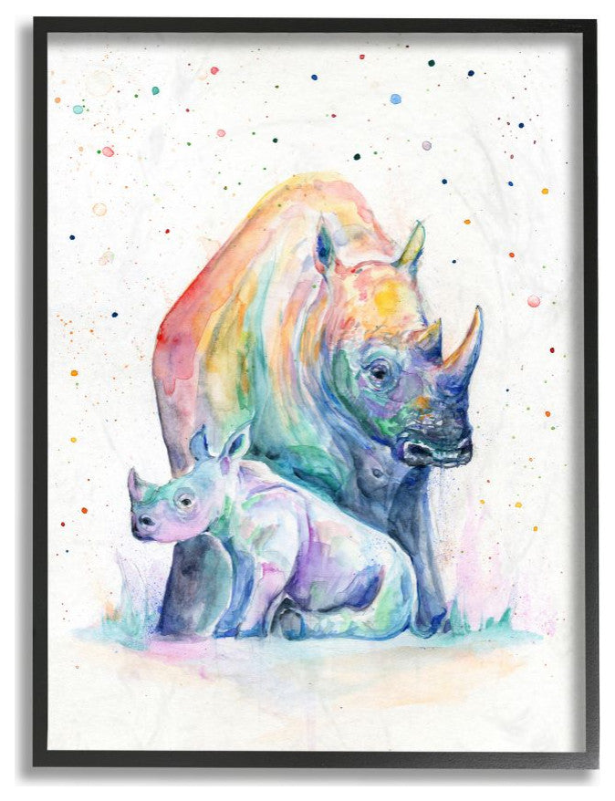 Stupell Industries Colorful Abstract Rhino Family Animal, 16 x 20