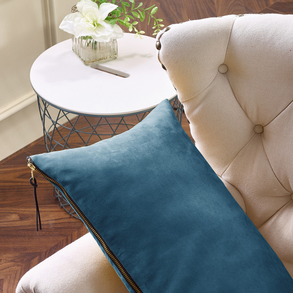 Suede Pillow Shell with Big Zipper, Blue Wing Tea, 14x26"