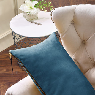Suede Pillow Shell with Big Zipper, Blue Wing Tea, 14x26"