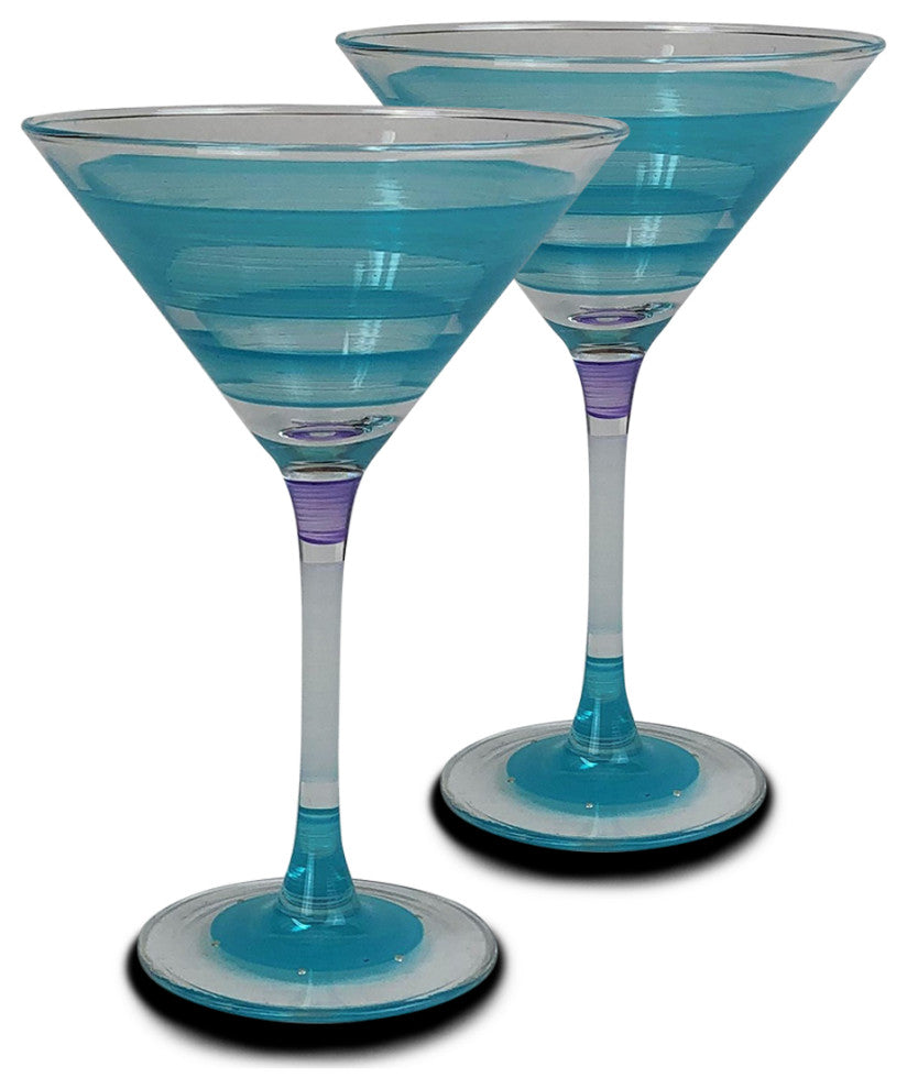 Retro Stripe Turquoise Martini Glasses, Set of 2