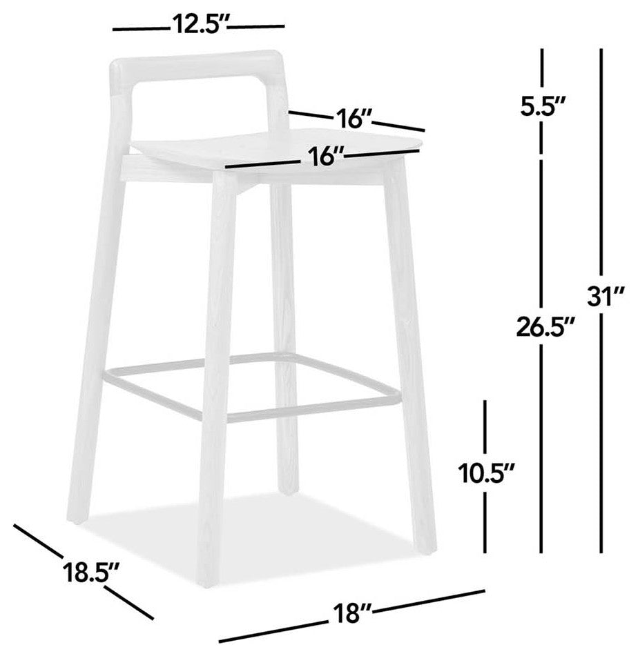 Sven 26.5" Low Back Solid Ash Wood Counter Stool, Dark Brown Walnut