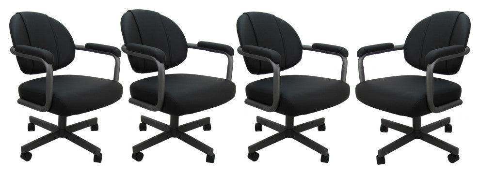 Set of 4, M-70 Swivel Tilt Dining Caster Chairs, Black Vinyl on Gray Chairs