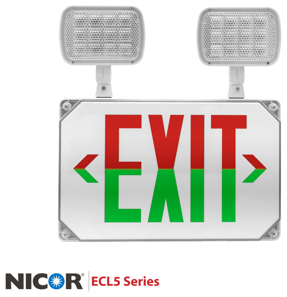 ECL5 LED Wet Location  Exit Sign with Adjustable Light Heads, Red Lettering