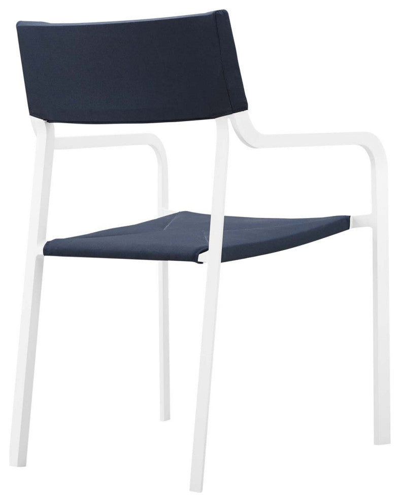 Raleigh Outdoor Patio Aluminum Armchair Set of 2-White Navy
