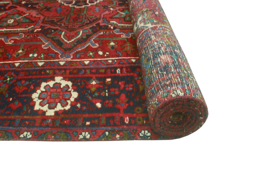 Vintage Heriz Claybour Red/Navy Rug, 7'3x12'1