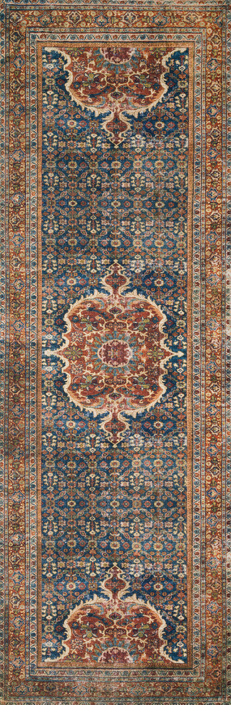 Cobalt Blue Spice Printed Polyester Layla Area Rug by Loloi II, 2'6"x7'6"