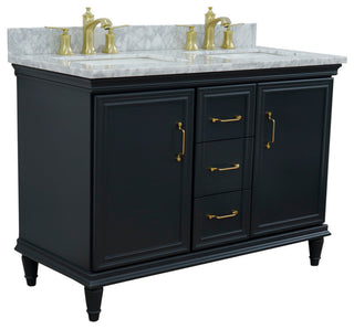 49" Double Vanity, Dark Gray Finish With White Carrara And Rectangle Sink