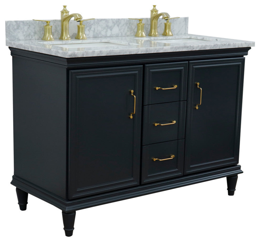 49" Double Vanity, Dark Gray Finish With White Carrara And Rectangle Sink