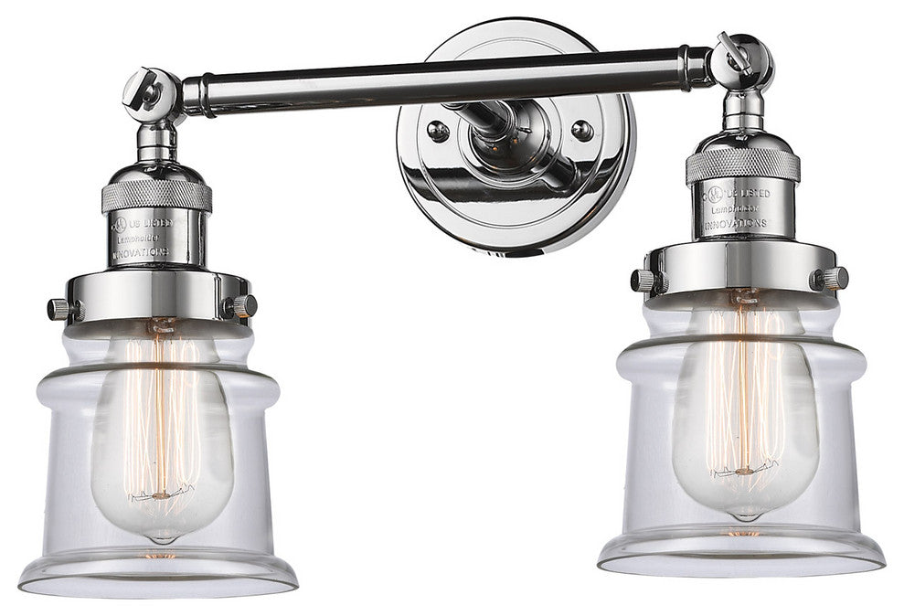 Small Canton 2 Light Bathroom Vanity Light in Polished Chrome