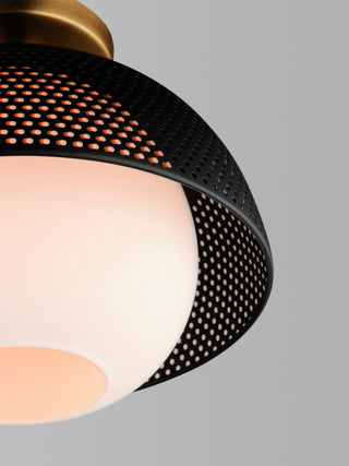 Maxim 10083WT Perf 14"W Semi-Flush Bowl Ceiling Fixture - Black / Satin Brass