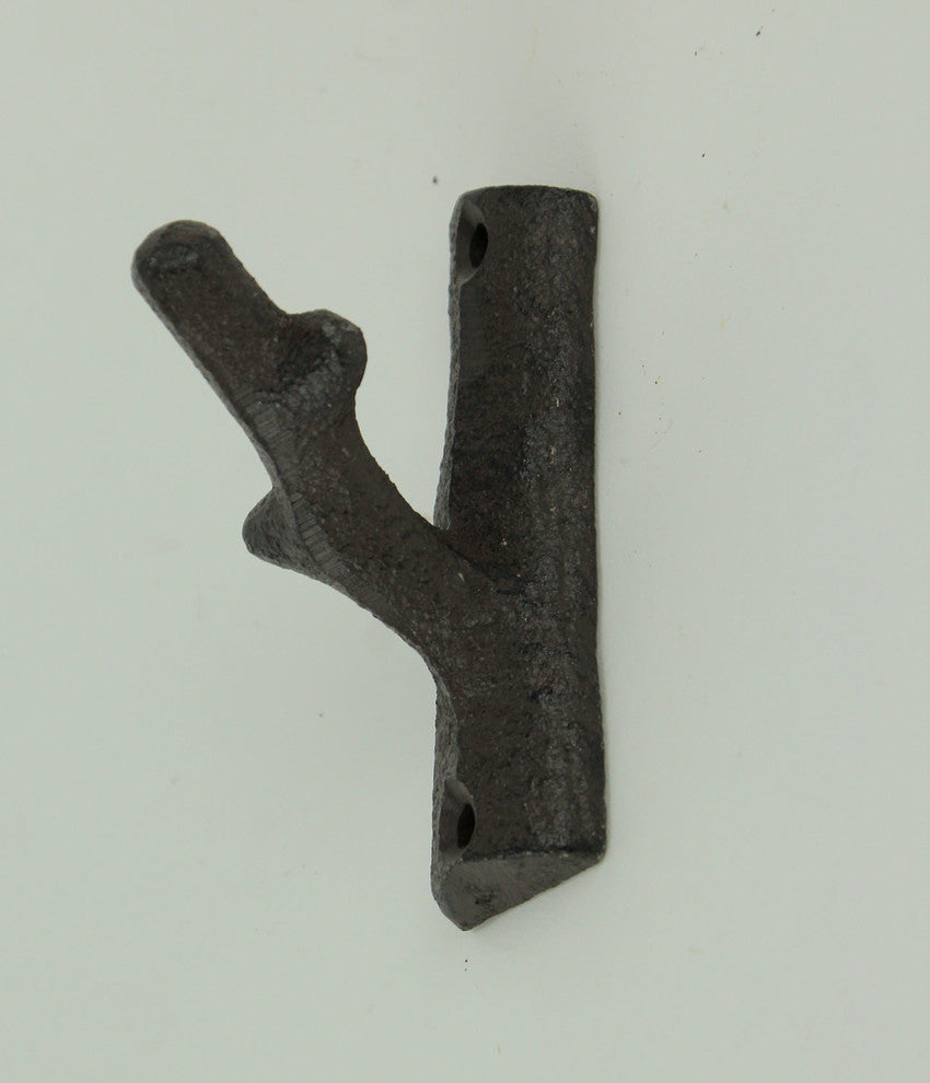 Brown Cast Iron Rustic Tree Branch Wall Hook Set of 6 Small