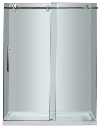 Aston 60"x75" Completely Frameless Sliding Shower Door, Base,Chrome, Center