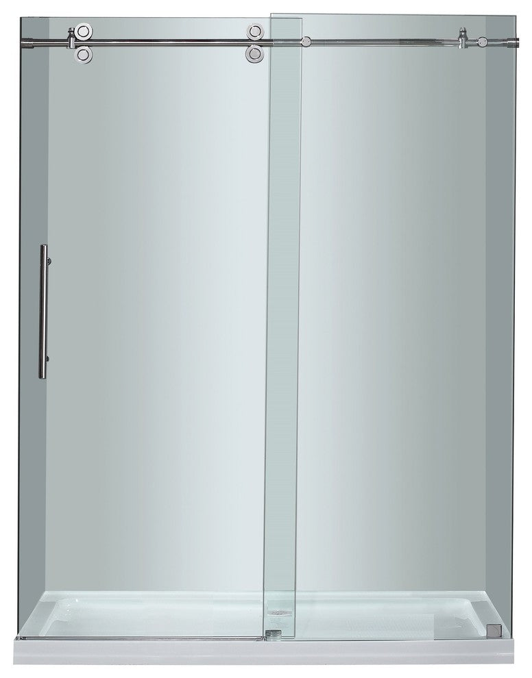 Aston 60"x75" Completely Frameless Sliding Shower Door, Base,Chrome, Center