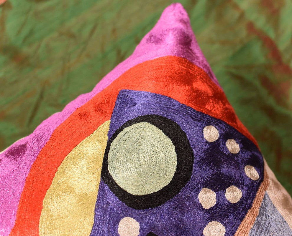 Kandinsky Abstract II Navy Purple Accent Pillow Cover Handmade Art Silk 18x18"