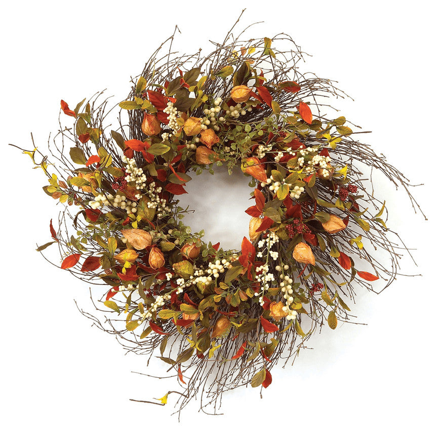 20" Green and Brown Artificial Fall Mixed Assortment Wreath