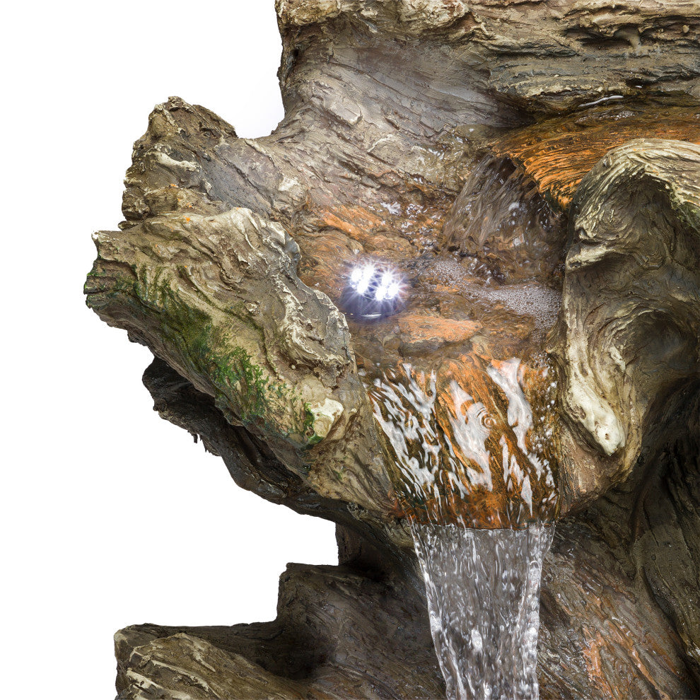 Alpine Rainforest Tiered Fountain With LED Lights, 31" Tall