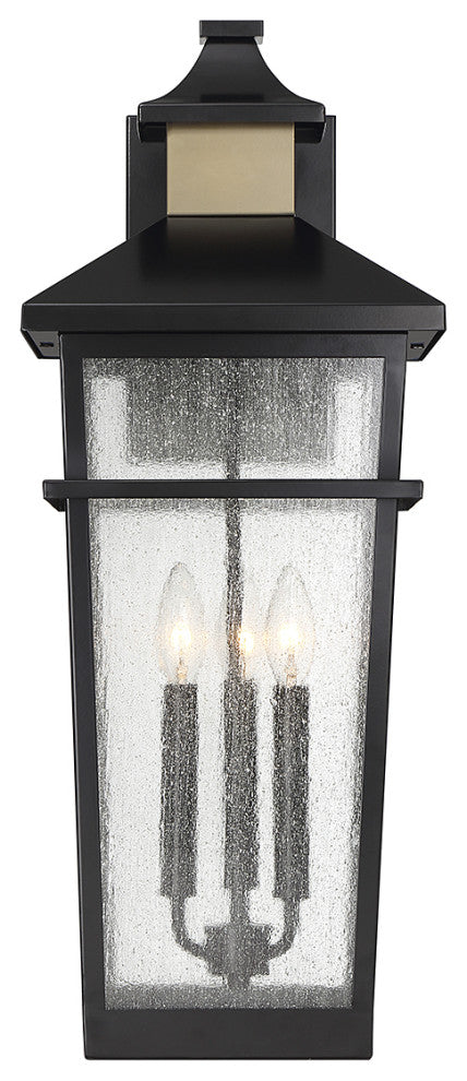 Kingsley 3-Light Outdoor Wall Lantern, Matte Black With Warm Brass Accents