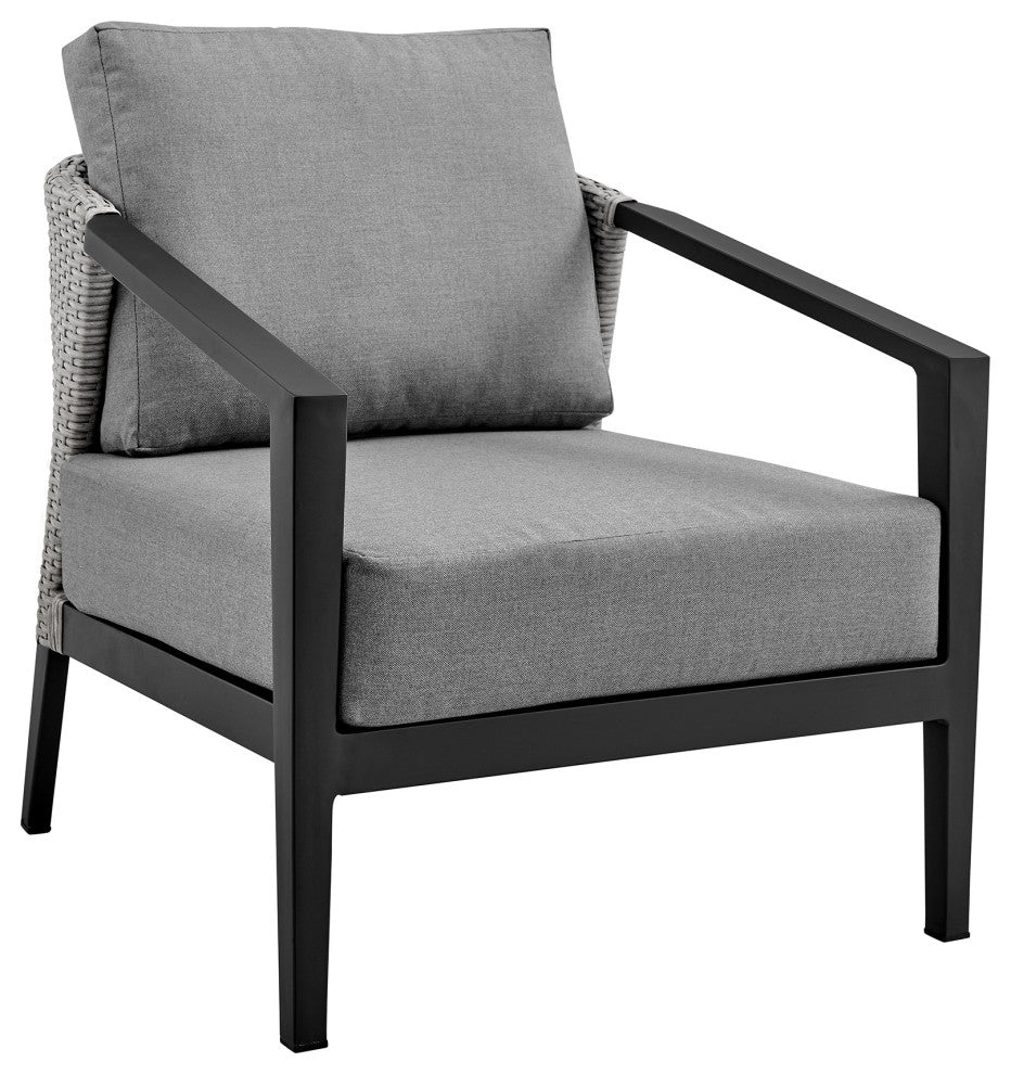 Aileen Patio 4-Piece Lounge Set, Aluminum and Wicker With Gray Cushions