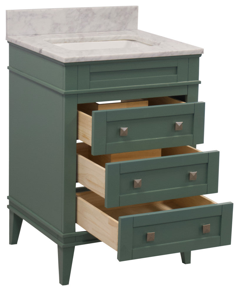 Eleanor 24" Bathroom Vanity, Sage Green, Carrara Marble
